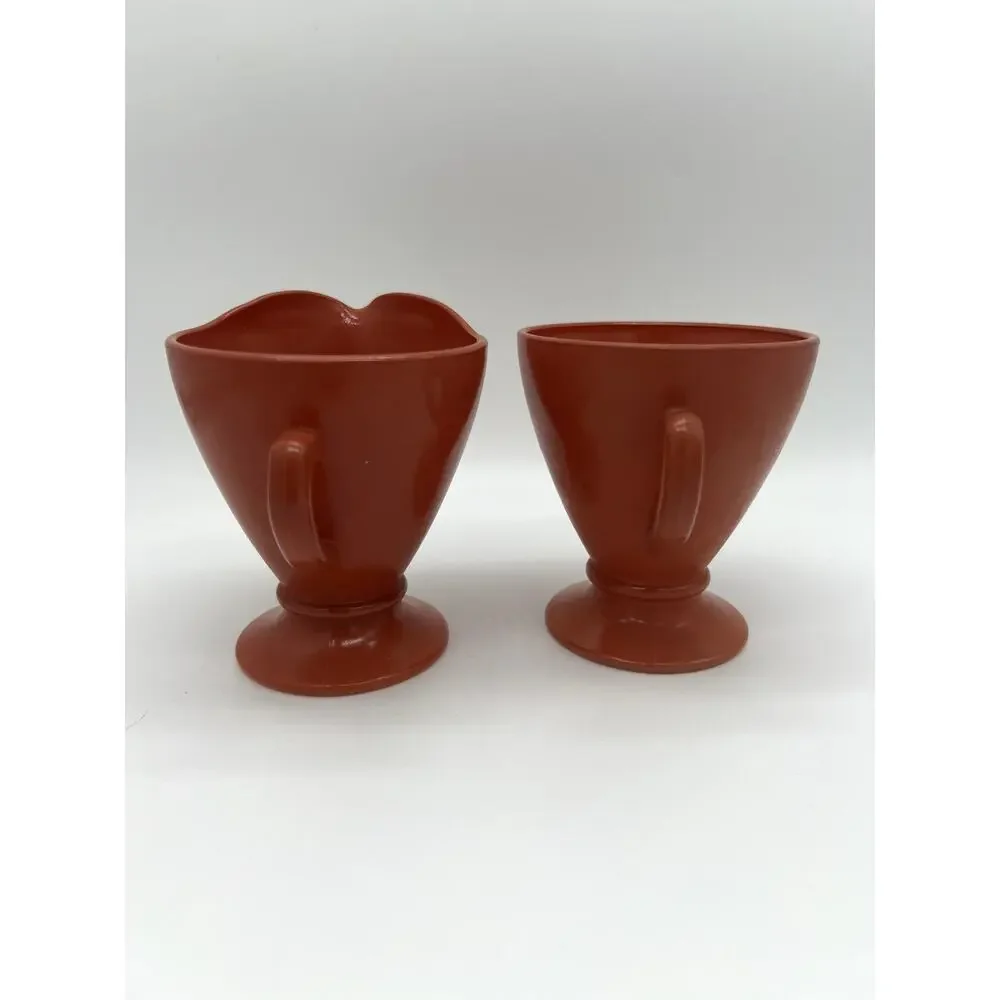 Vintage Hazel Atlas Glass Rust Orange Mid-Century Footed Open Creamer & Sugar - Picture 3 of 8